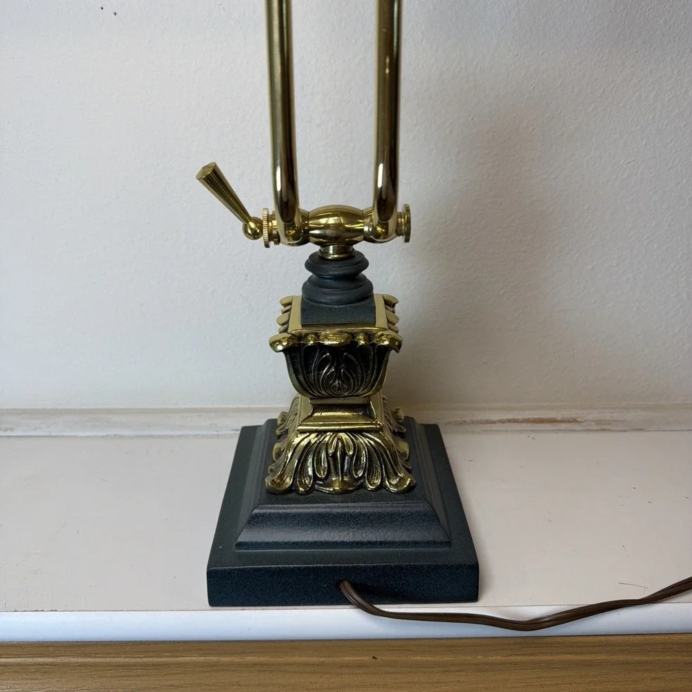 House of Troy Desk Piano Ornate Brass Lamp Heavy Green Base Rare 14